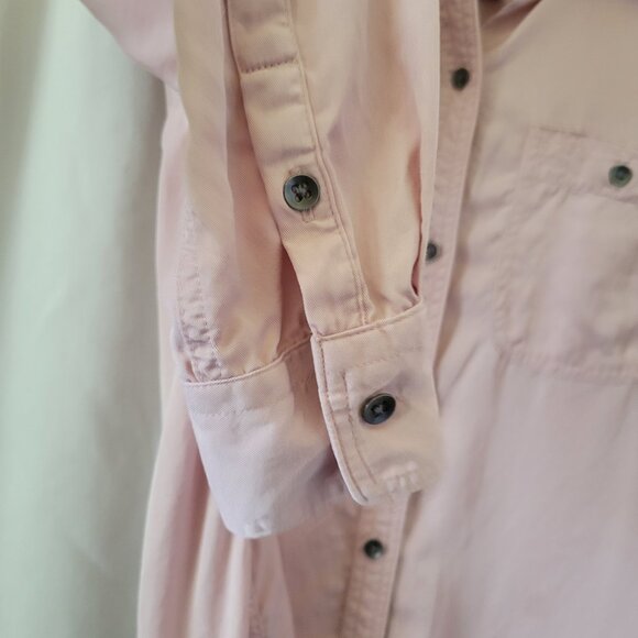 Chaps Pink Blouse Medium Button Front long sleeves Lyocell pockets Flowy EUC - Picture 3 of 9